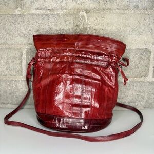 Women's Red Leather Drawstring Crossbody Bag